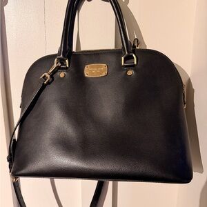 Michael Kors Black Leather Satchel with Gold Accents